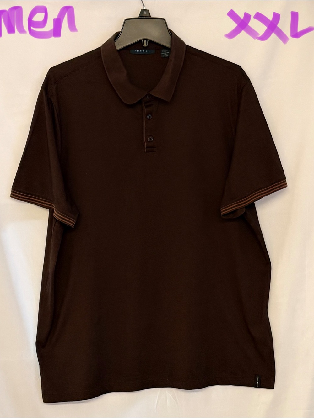 Perry Ellis Brown Polo with Subtle Sleeve Trim